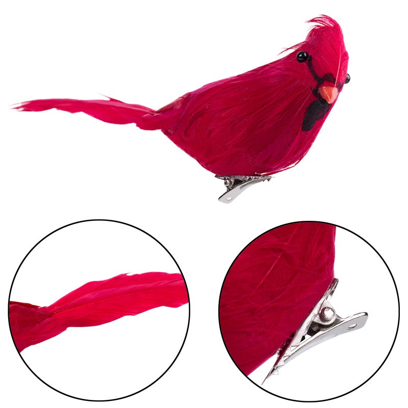 Ogrmar 12 Pack Red Birds Ornaments Handmade Artificial Birds Clip on Christmas Tree for Christmas Tree Wreaths Garland Decorations (Red) - Image 2